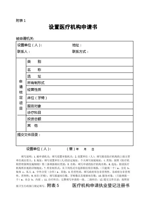 村卫生室设置申请表格