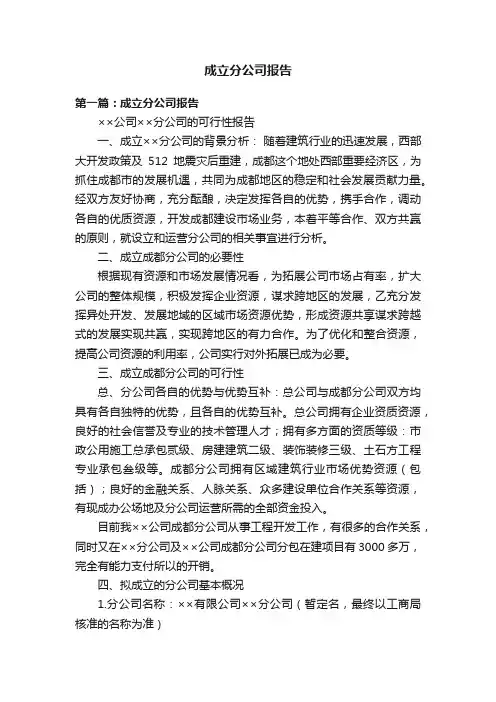 成立分公司报告