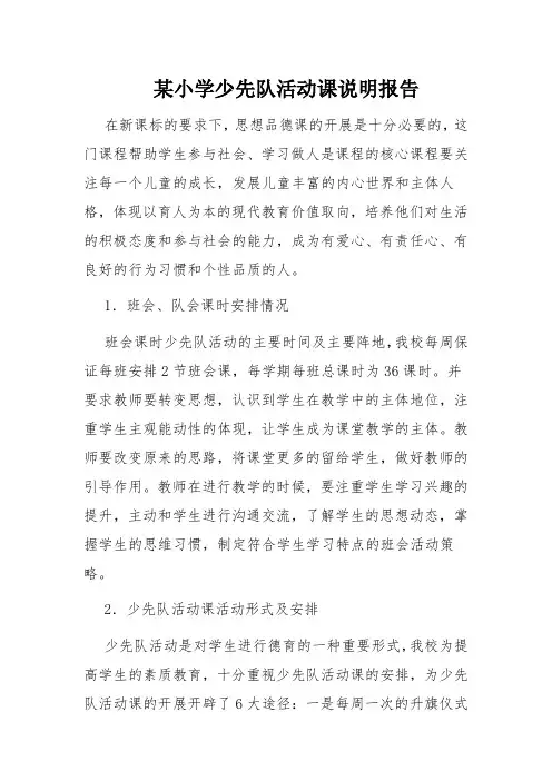 某小学少先队活动课说明报告