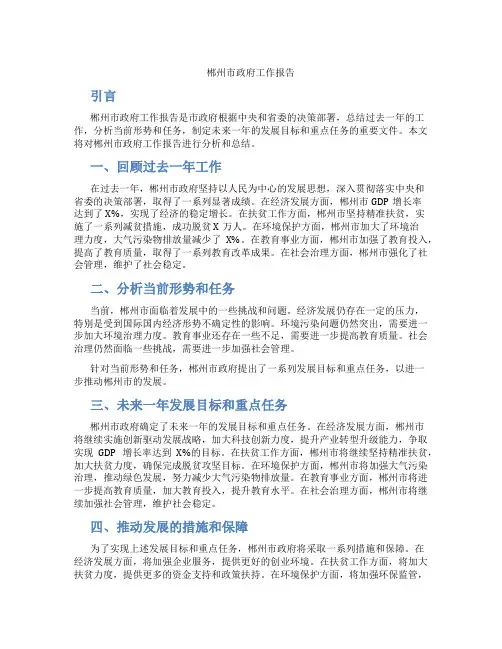 郴州市政府工作报告