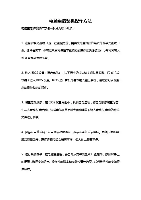 电脑重启装机操作方法
