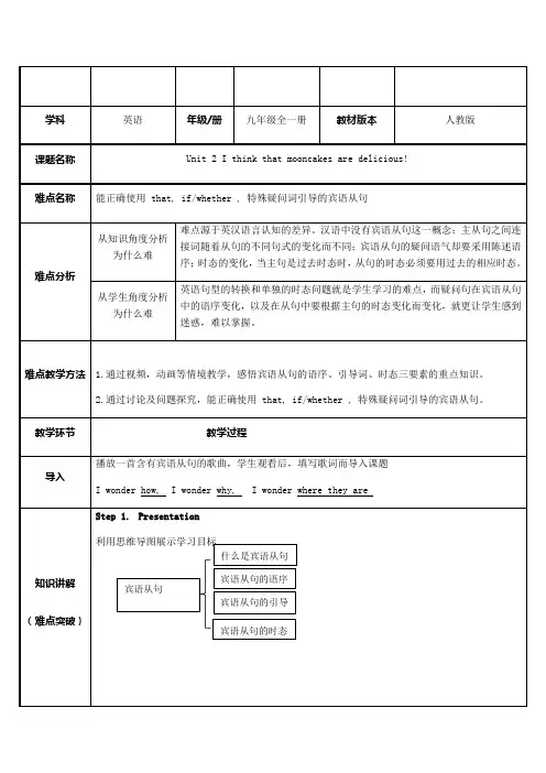 能正确使用 that, ifwhether , 特殊疑问词引导的宾语从句 教案