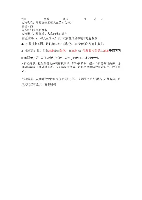 用显微镜观察人血的永久涂片