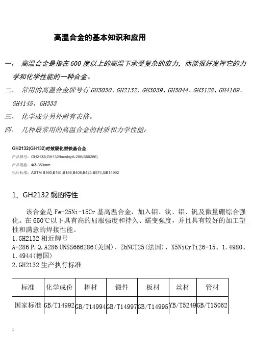 高温合金的基本知识和应用