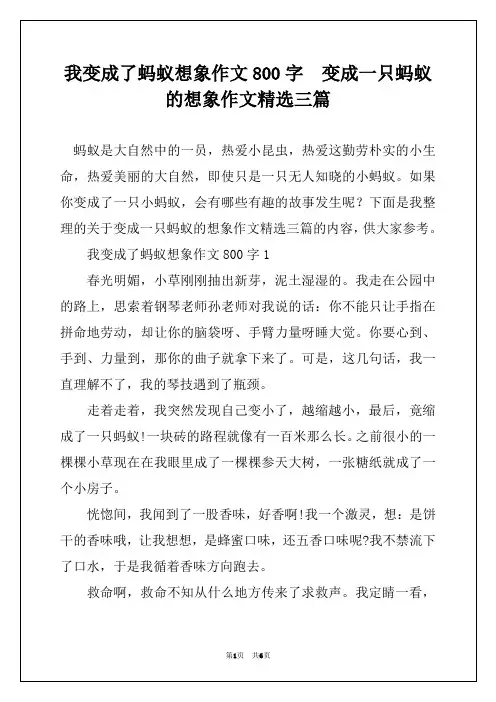 我变成了蚂蚁想象作文800字  变成一只蚂蚁的想象作文精选三篇