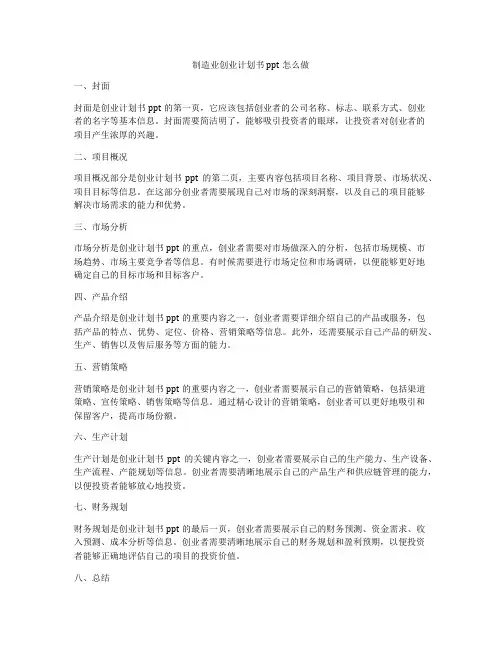 制造业创业计划书ppt怎么做