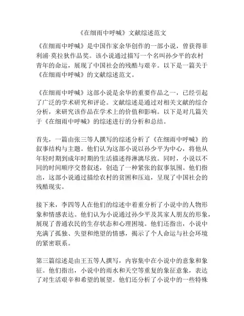 《在细雨中呼喊》文献综述范文