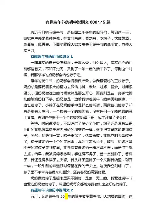 有趣端午节的初中说明文600字5篇