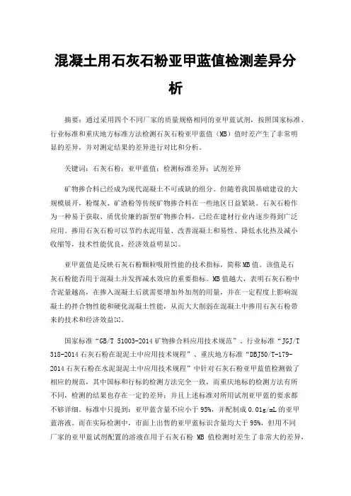 混凝土用石灰石粉亚甲蓝值检测差异分析