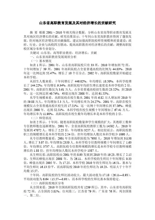 山东省高职教育发展及其对经济增长的贡献研究