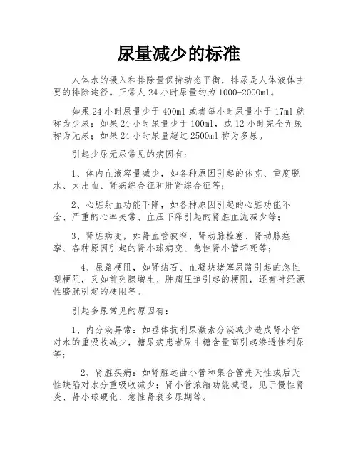 尿量减少的标准