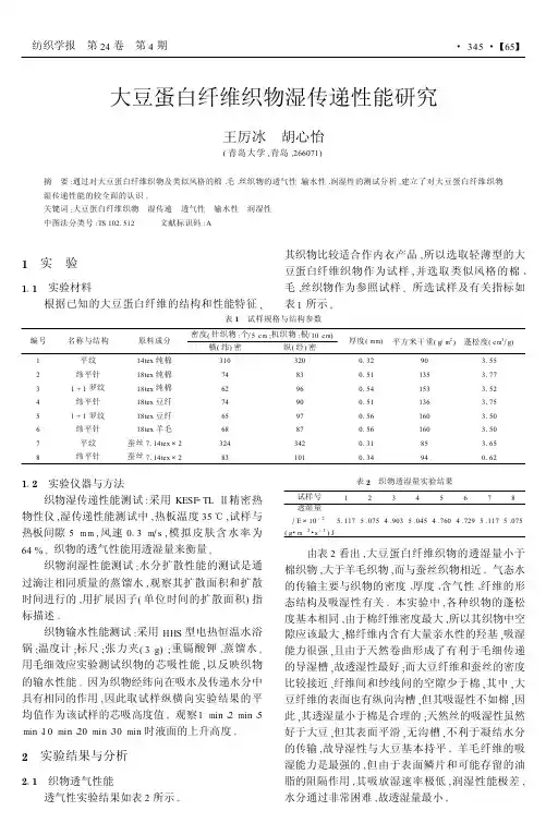 大豆蛋白纤维织物湿传递性能研究