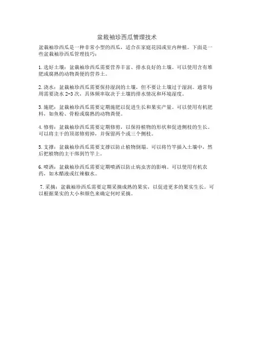 盆栽袖珍西瓜管理技术