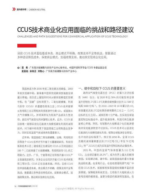 CCUS_技术商业化应用面临的挑战和路径建议