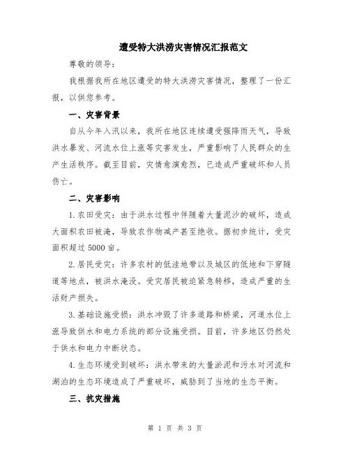 遭受特大洪涝灾害情况汇报范文
