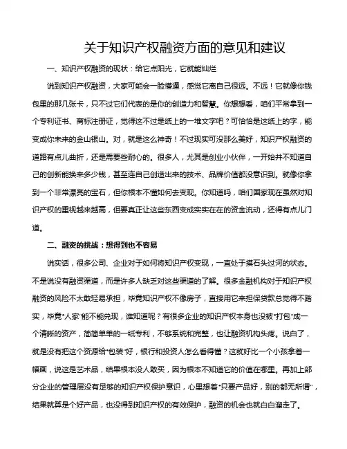 关于知识产权融资方面的意见和建议