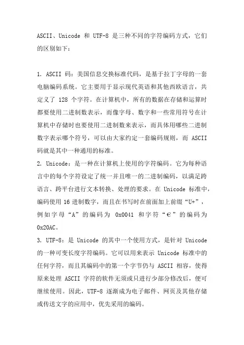 简述你理解的 ascii、unicode、utf-8 编码