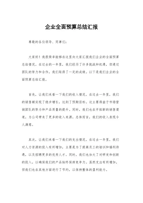 企业全面预算总结汇报