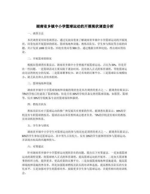 湖南省乡镇中小学篮球运动的开展现状调查分析