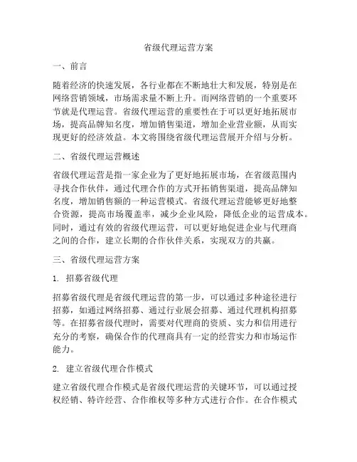 省级代理运营方案