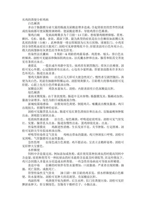 从鸡的粪便分析鸡病