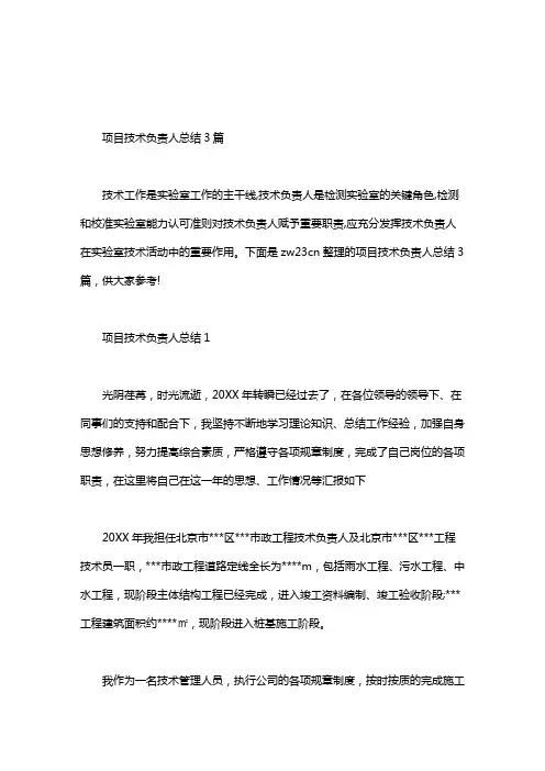 项目技术负责人总结3篇
