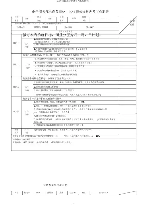 电商绩效考核表及工作分配职责