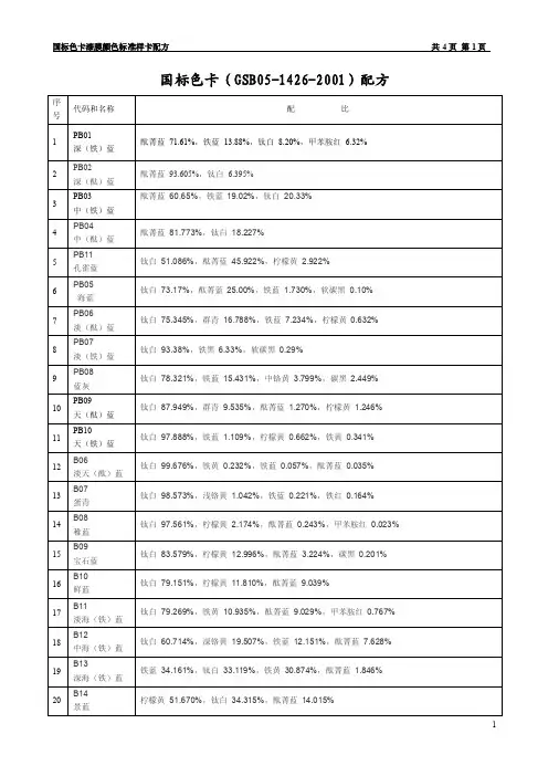 国标色卡配比