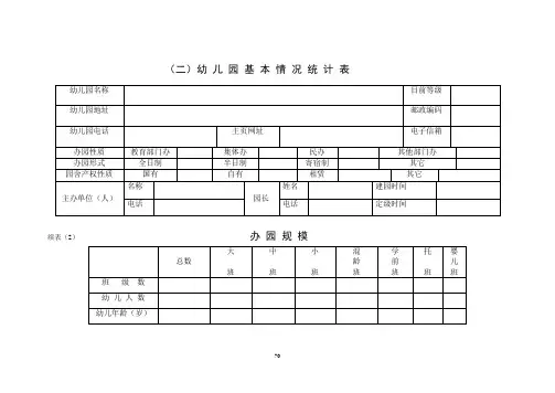 表(2) (二)幼 儿 园 基 本 情 况 统 计 表
