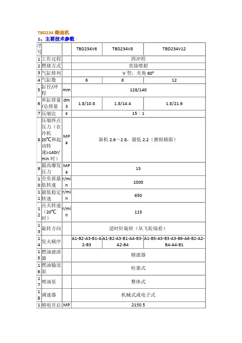 TBD234柴油机主要技术参数