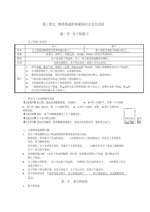 初三化学第三章知识点完全总结