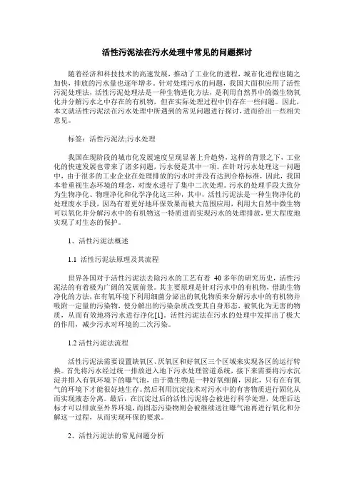活性污泥法在污水处理中常见的问题探讨