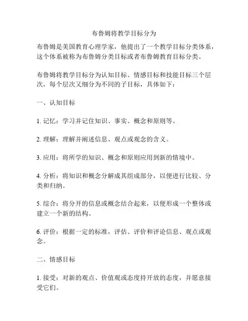 布鲁姆将教学目标分为