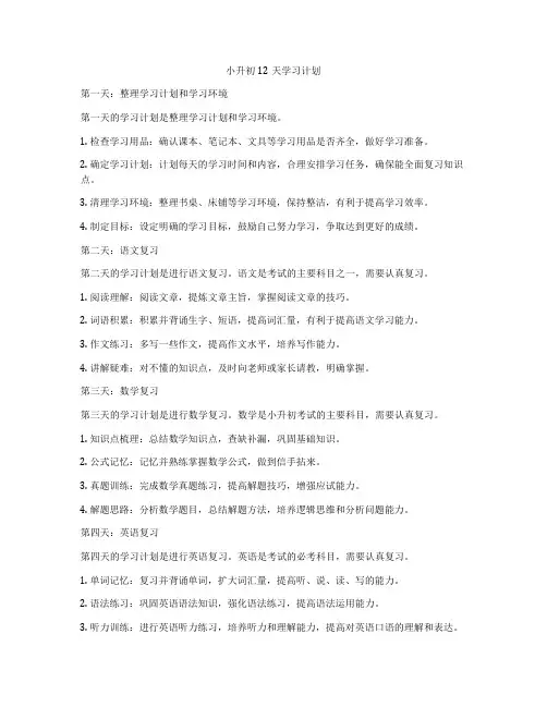 小升初12天学习计划
