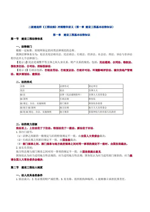 二级建造师《工程法规》冲刺精华讲义(第一章 建设工程基本法律知识)