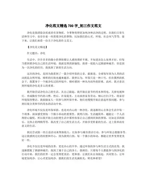 净化范文精选700字_初三作文范文