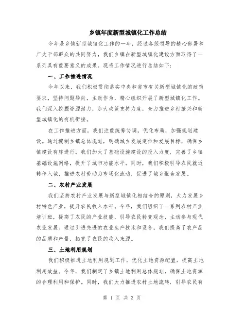 乡镇年度新型城镇化工作总结