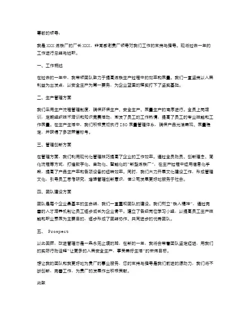 炼铁厂厂长的述职报告范文