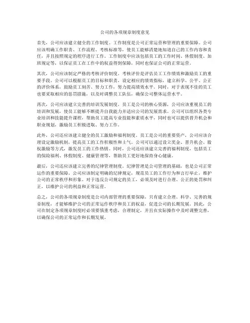 公司的各项规章制度意见