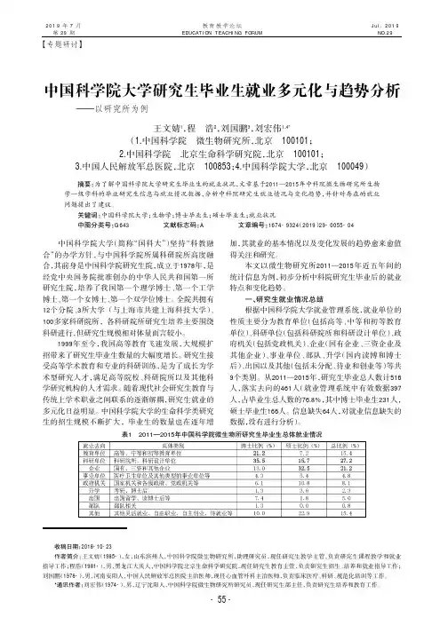 中国科学院大学研究生毕业生就业多元化与趋势分析——以研究所为例