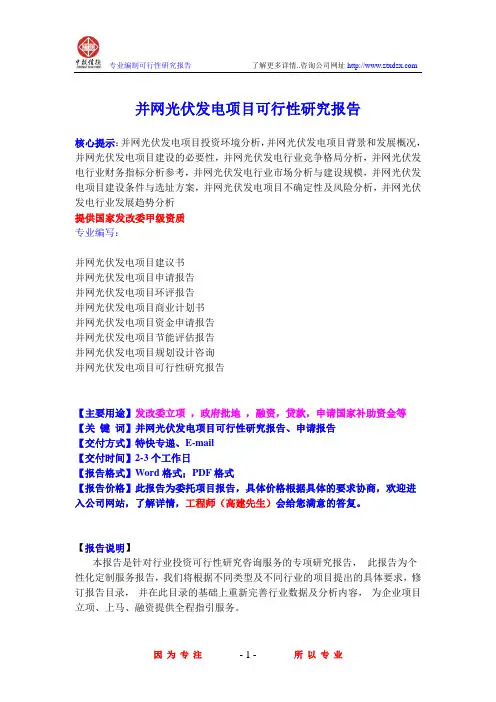 并网光伏发电项目可行性研究报告