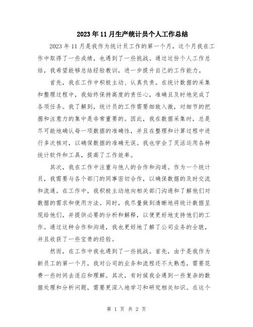 2023年11月生产统计员个人工作总结