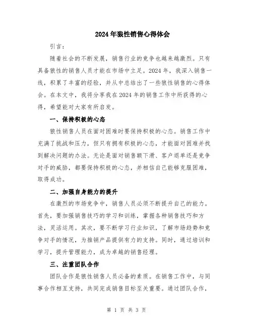 2024年狼性销售心得体会