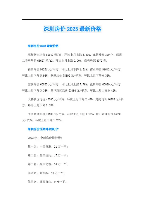 深圳房价2023最新价格