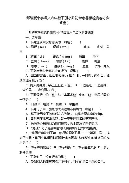 部编版小学语文六年级下册小升初常考易错检测卷-(含答案)_13