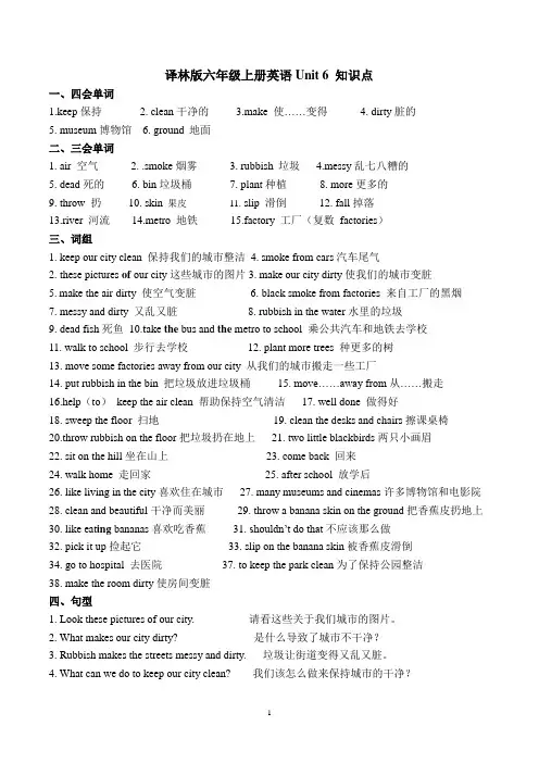 译林版六年级上册英语Unit 6 知识点归纳