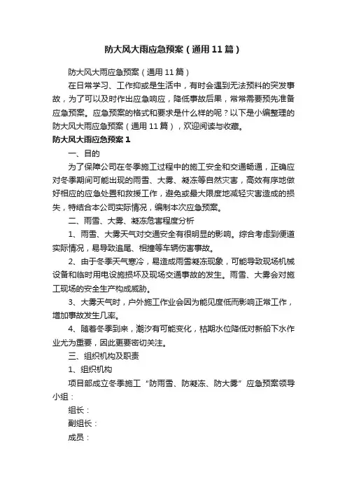 防大风大雨应急预案（通用11篇）