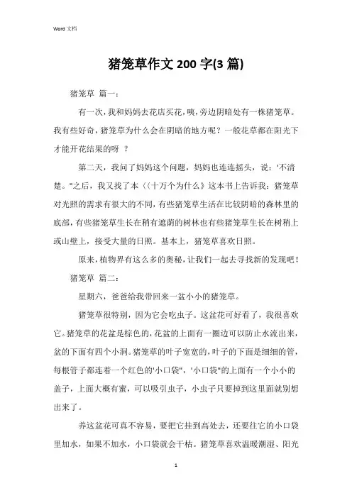 猪笼草作文200字(3篇)