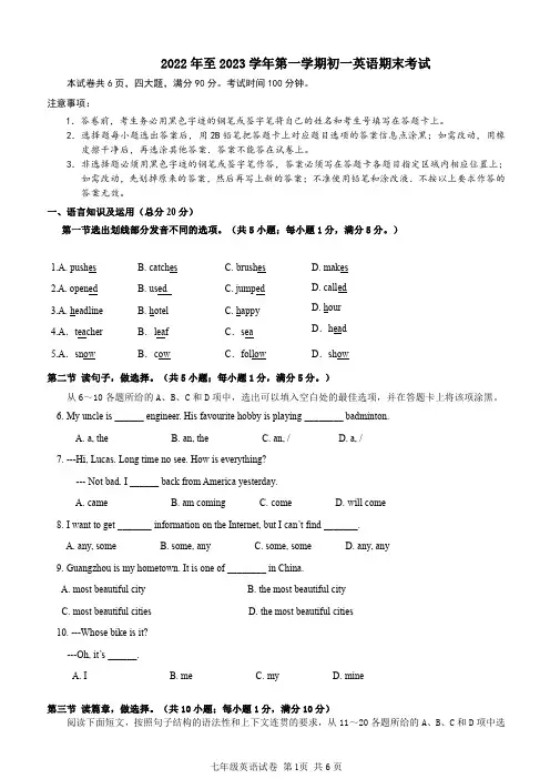 广东省广州市南沙区南沙外国语学校2022-2023学年七年级上学期期末考试英语试题