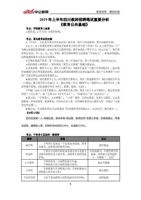 2019年上半年四川教师招聘笔试重要分析《教育公共基础》